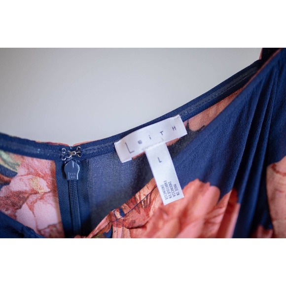 Nordstrom LEITH Navy Red Floral Square Neck Cut Out Midi Dress SZ L - Picture 5 of 11